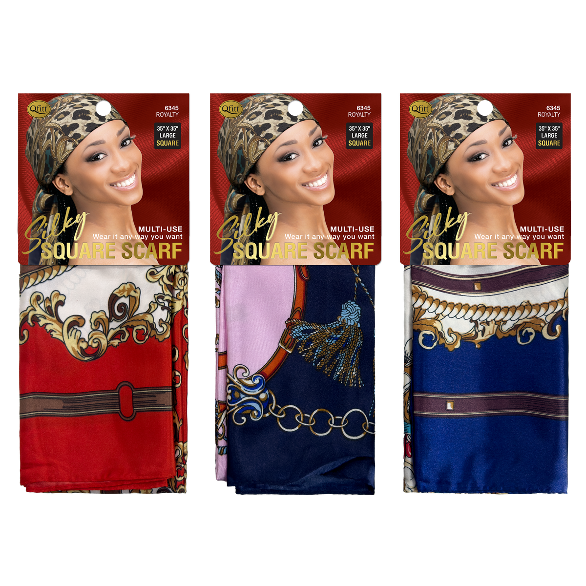 Silky Square Pattern Scarf - Royalty - 3 pcs set