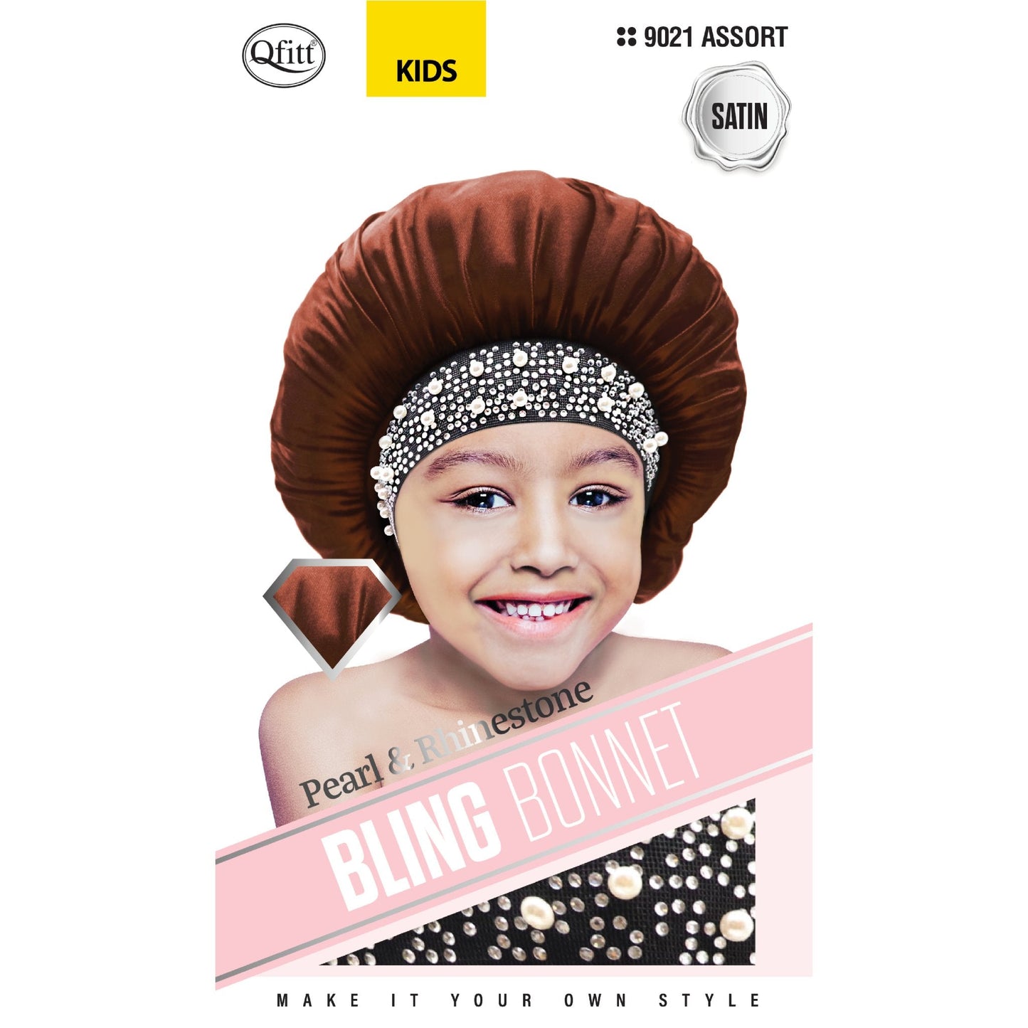 BLING SATIN KIDS BONNET - PEARL - 9021