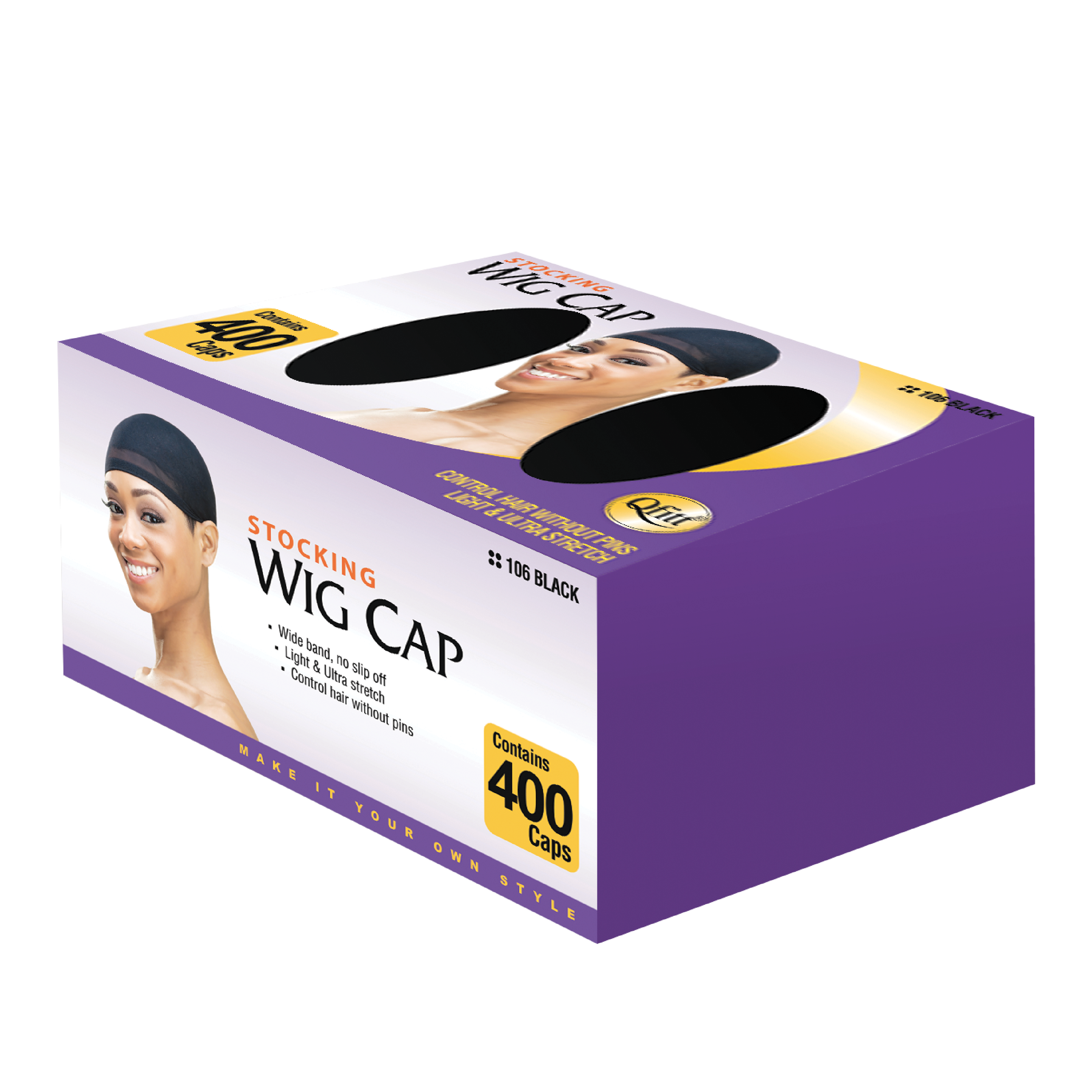 Qfitt Stocking Wig Caps Stretch Mesh Wide Band No Slip Off -2Caps