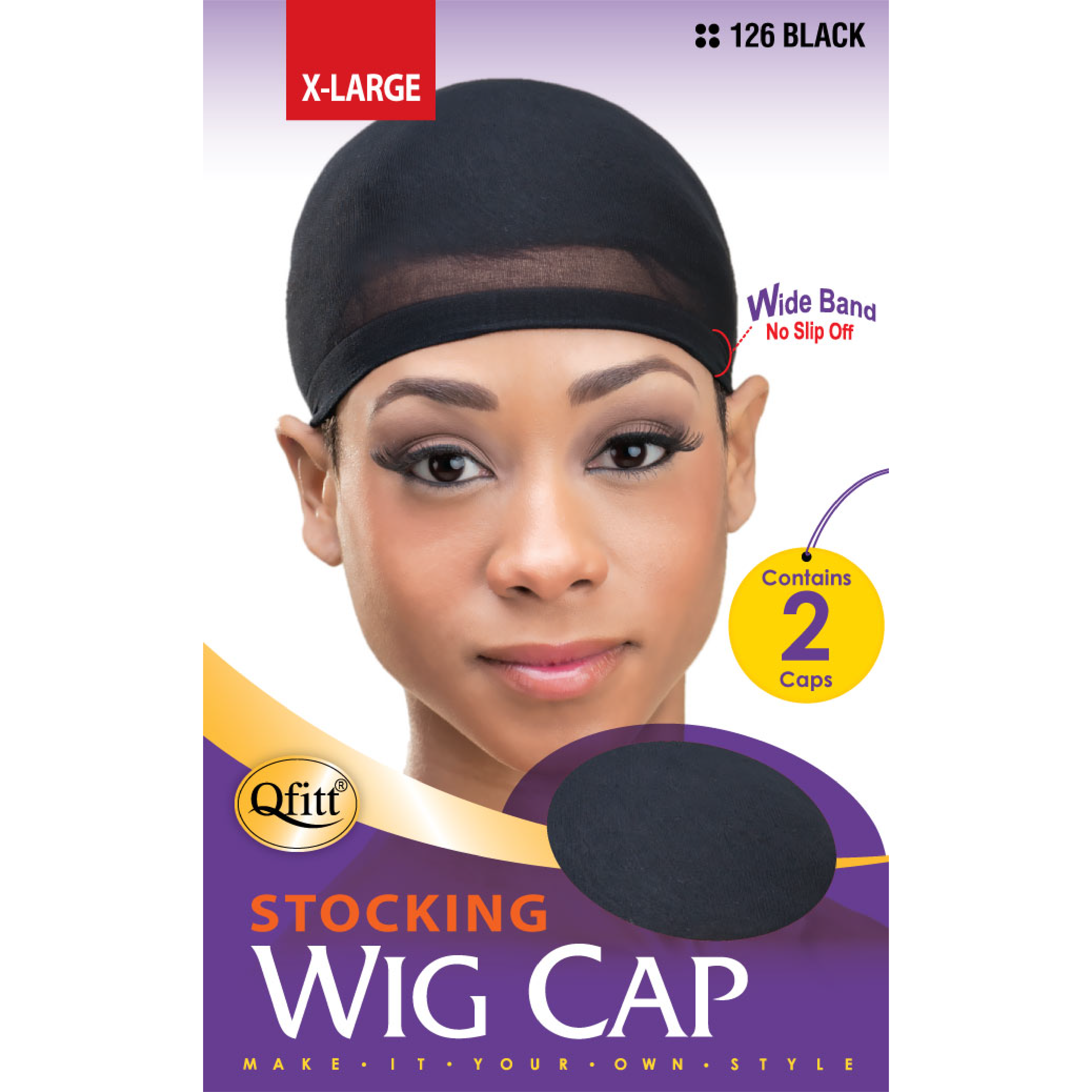 Qfitt Stocking Wig Cap #126 Black Wide Band No Slip off X-large for sale  online