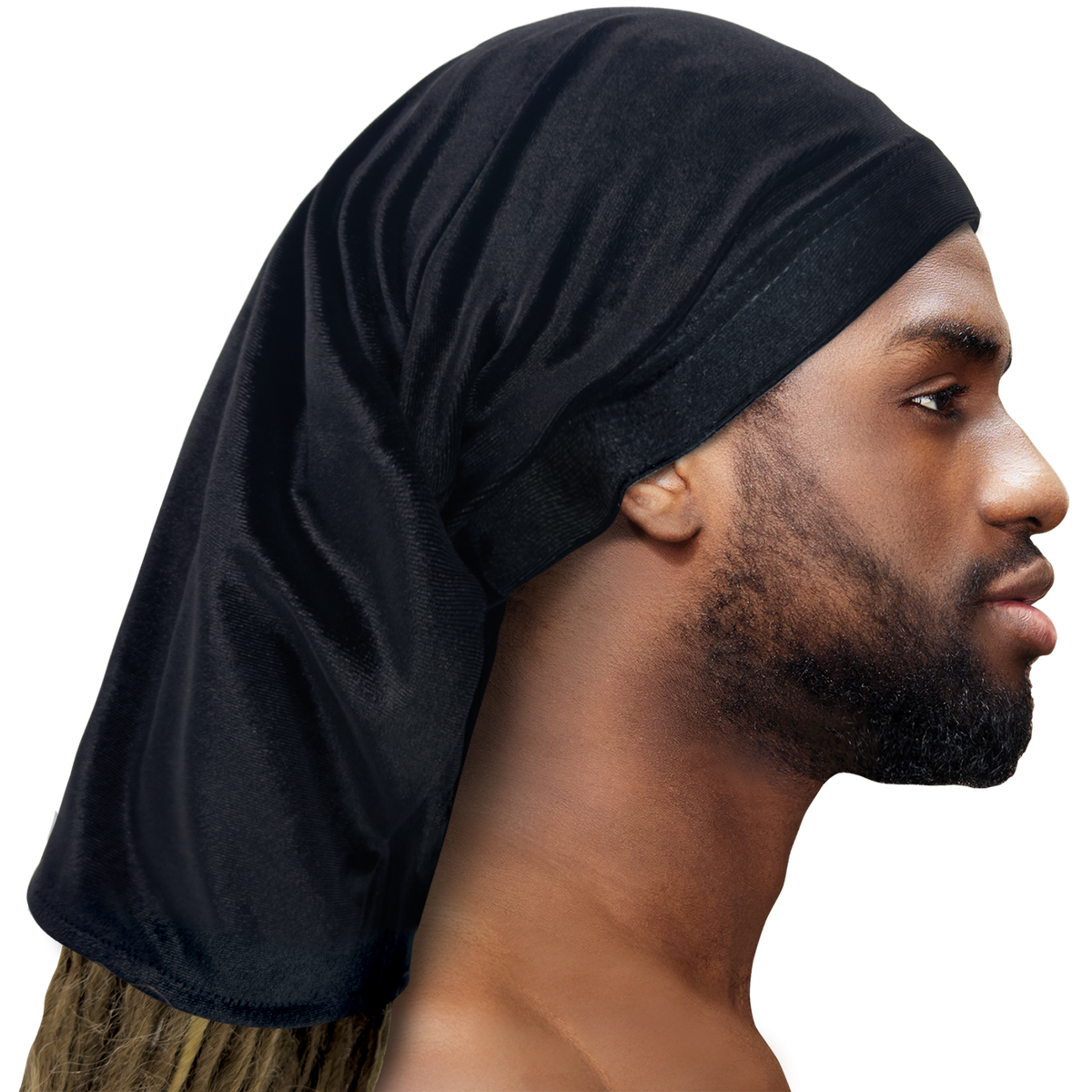 Qfitt black Velvet Dreadlok Cap Tube with soft velvet fabric and an open-ended design