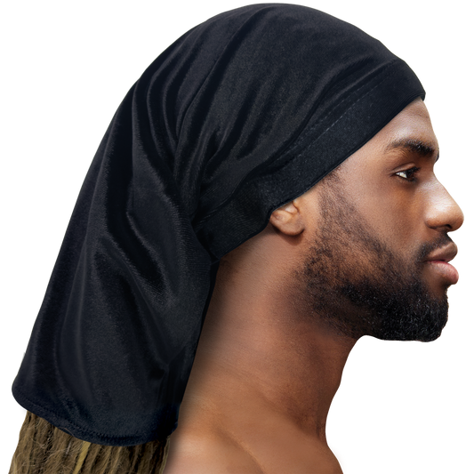Qfitt black Velvet Dreadlok Cap Tube with soft velvet fabric and an open-ended design