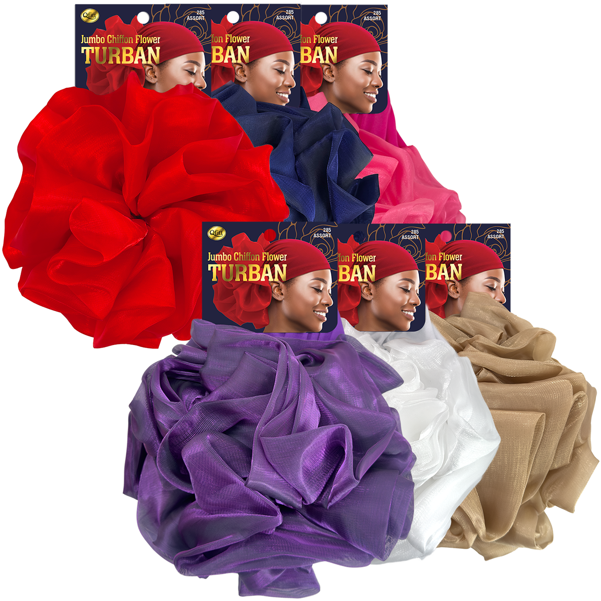 Jumbo Chiffon Flower Turban - 6 pcs set