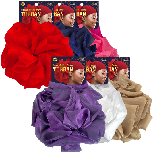 Jumbo Chiffon Flower Turban - 6 pcs set