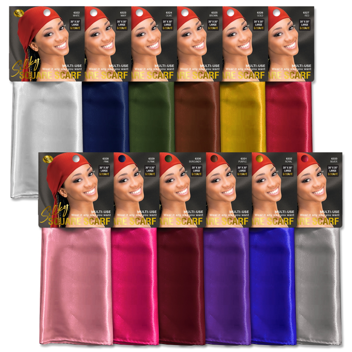 Silky Square Scarf - Assort - 12 pcs set
