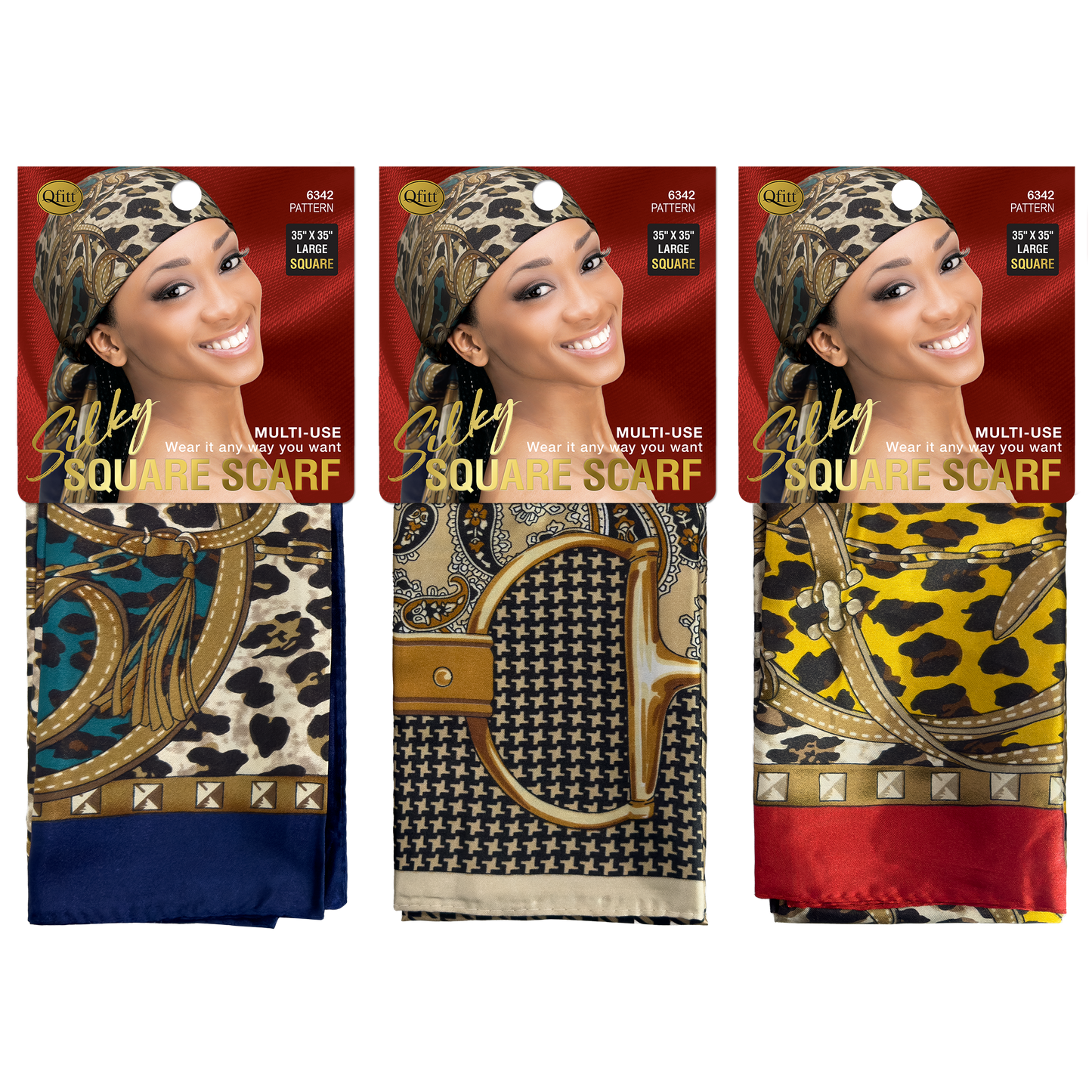 SILKY SQUARE PATTERN SCARF - BLENDED [3 PIECES SET]