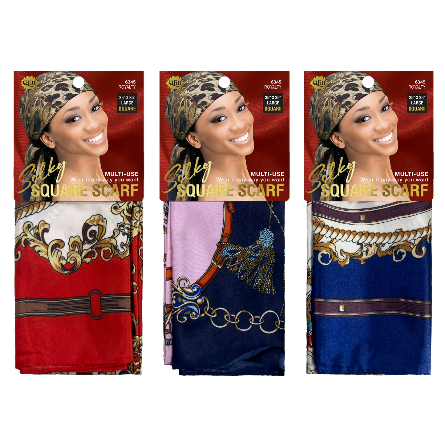 SILKY SQUARE PATTERN SCARF - ROYALTY [3 PIECES SET]