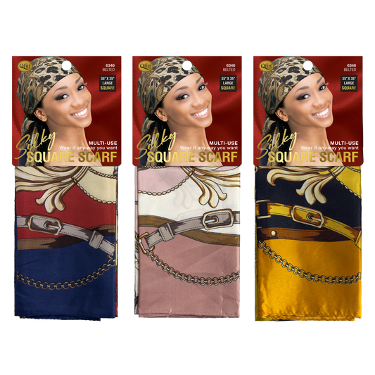 SILKY SQUARE PATTERN SCARF - BELTED [3 PIECES SET]