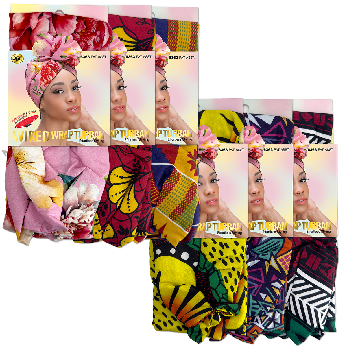Wired Wrap Turban Pattern - 6 pcs set