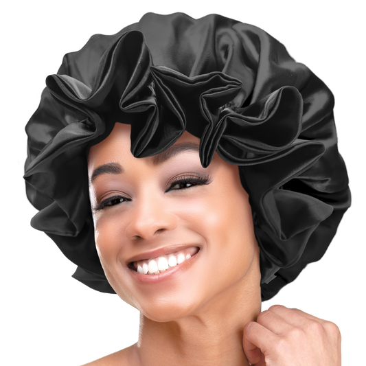 (L-XL) Ruffled Edge Adjustable Bonnet - Black