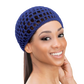 Woman wearing a doobie cap to help maintain a sleek hairstyle