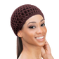 Woman wearing a doobie cap to help maintain a sleek hairstyle