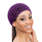 Woman wearing a doobie cap to help maintain a sleek hairstyle