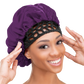 Woman wearing the Qfitt Doobie Cap With Silky Bonnet to help protect her wrapped hairstyle overnight.