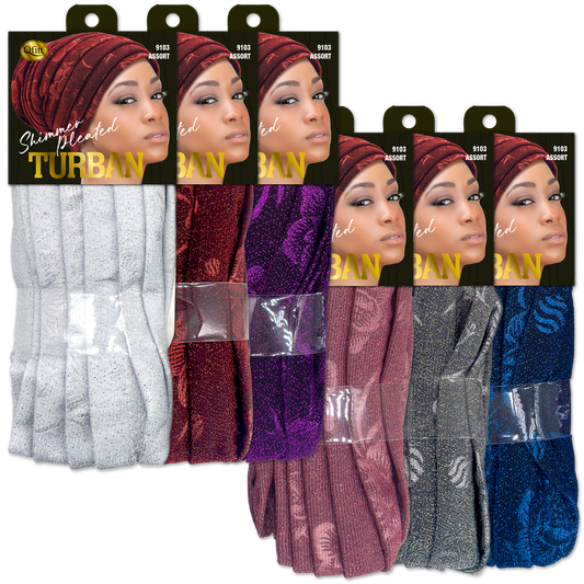 Shimmer Pleated Turban - 6 pcs set