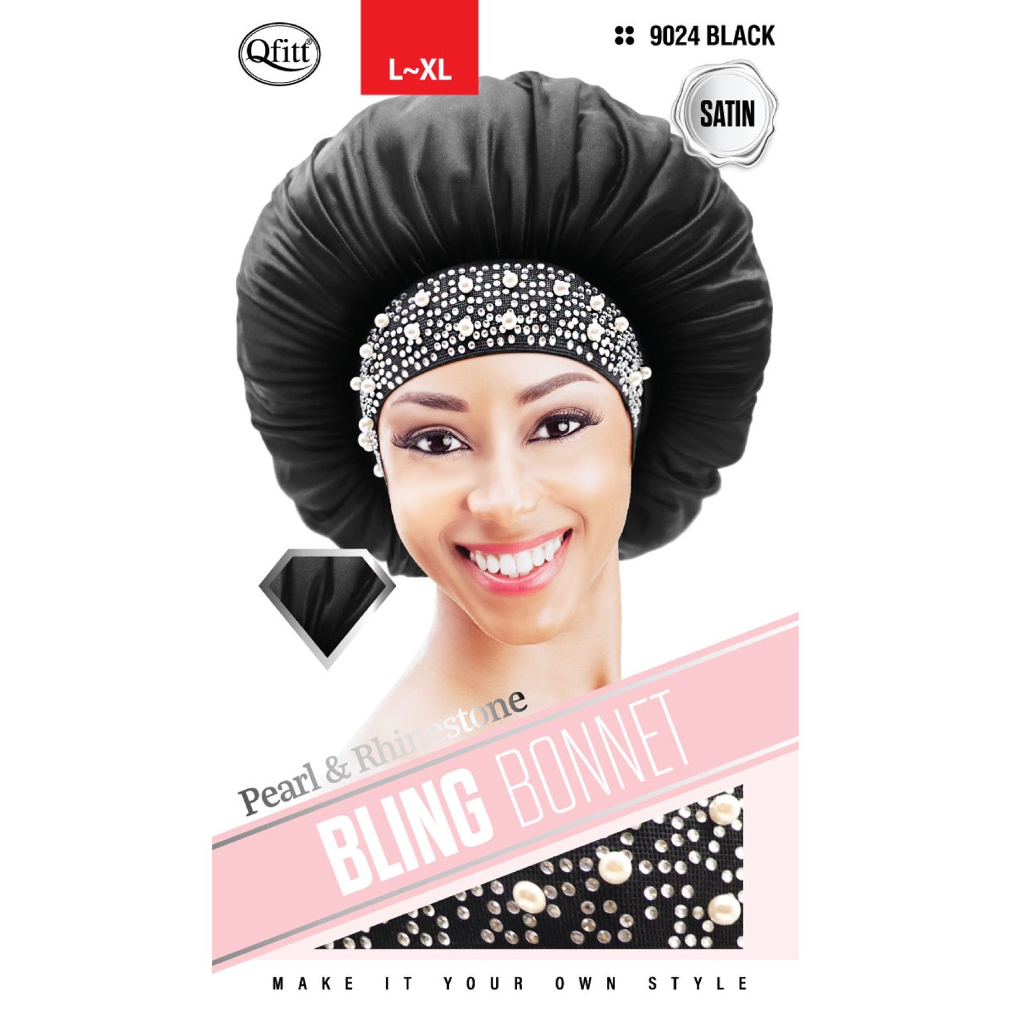 BLING SATIN BONNET - PEARL - 9024