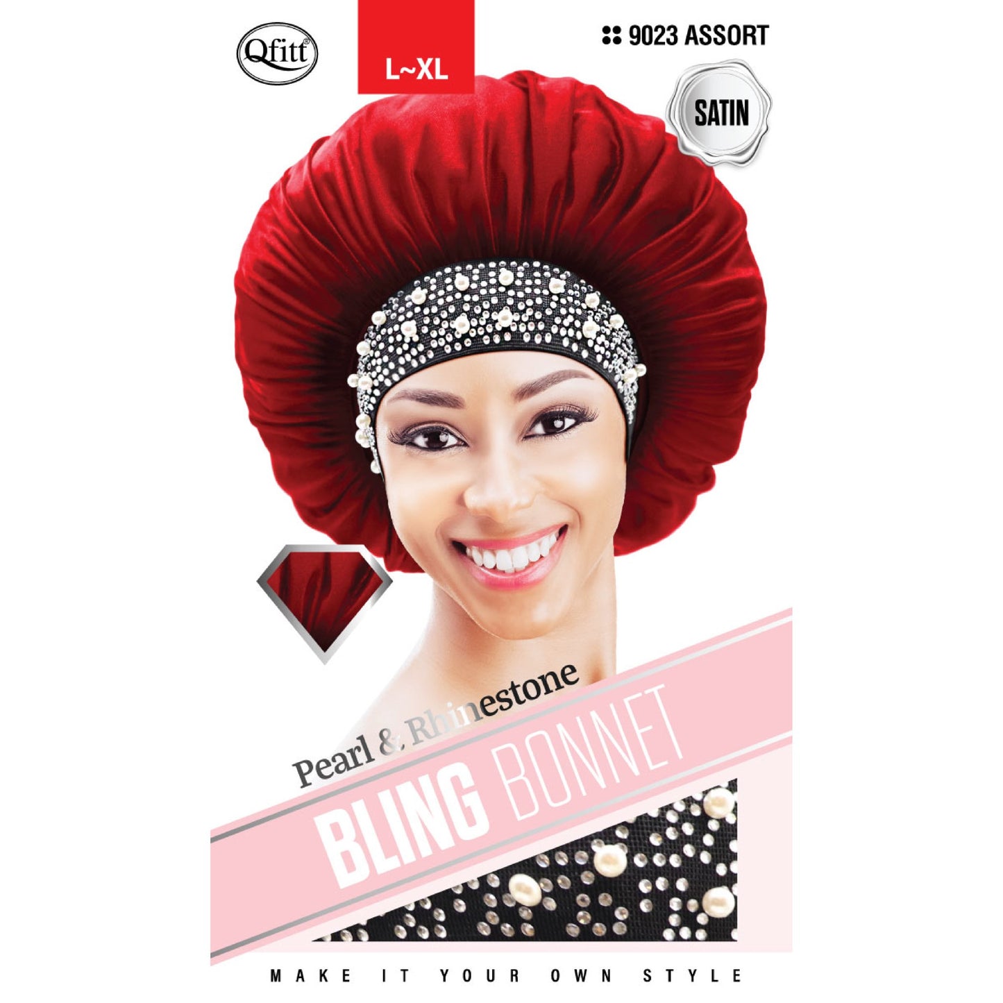 BLING SATIN BONNET - PEARL - 9023