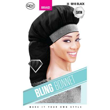 BLING SATIN BRAID BONNET - RHINESTONE - 9018