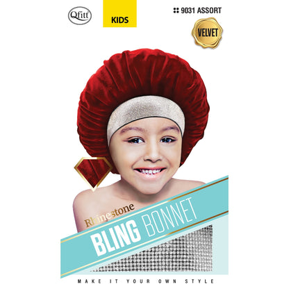 BLING VELVET KIDS BONNET - RHINESTONE - 9031