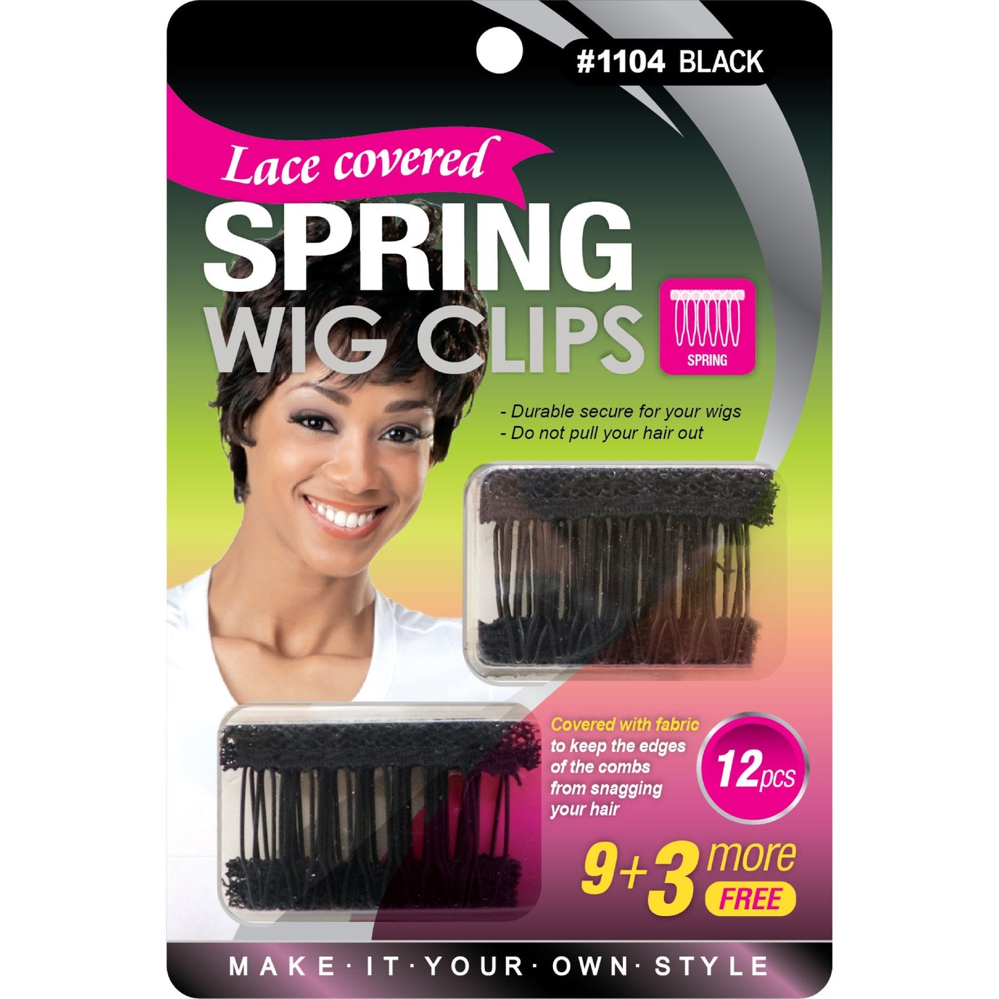 BLISTER LACE COVERED SPRING WIG CLIPS - 1104