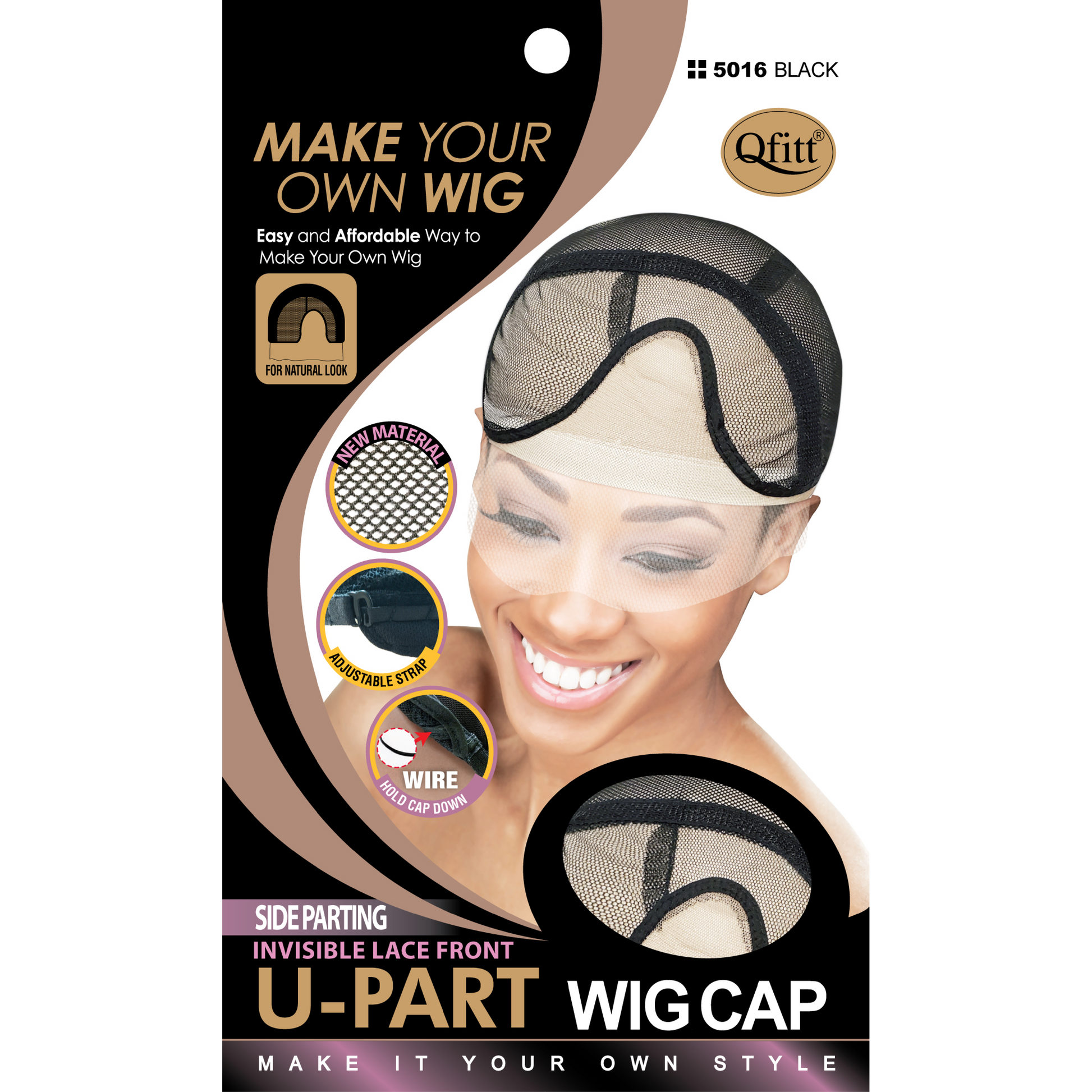 WIGCAP U-PART Center or Side part Invisible Lace Front Choice 1of 4 Types