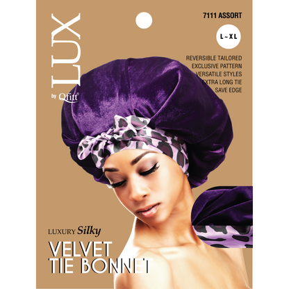 (X-Large) Luxury Silky Velvet Tie Bonnet - 6 pcs set