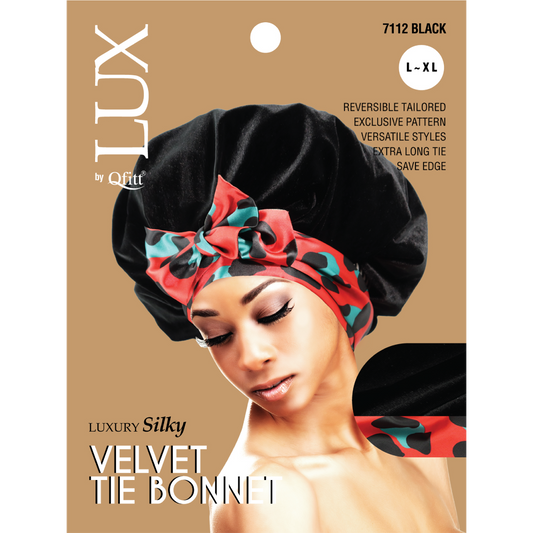 X-LARGE LUXURY SILKY VELVET TIE BONNET [BLACK-6 PIECES SET]