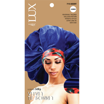 (Jumbo) Luxury Silky Velvet Tie Bonnet - 6 pcs set