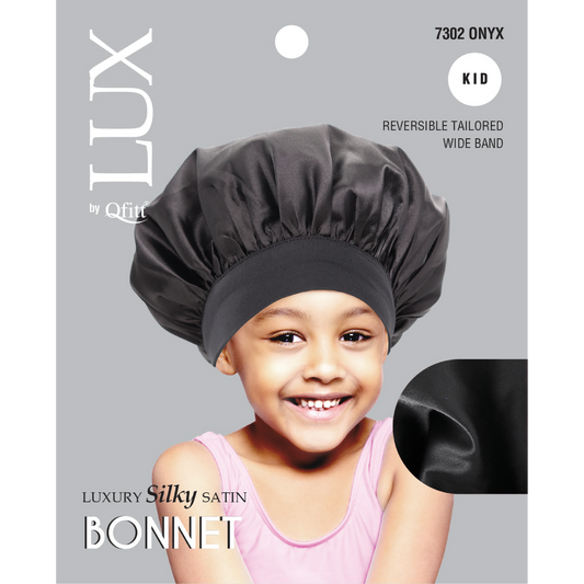 KIDS LUXURY SILKY SATIN BONNET - SOLID [ONYX]